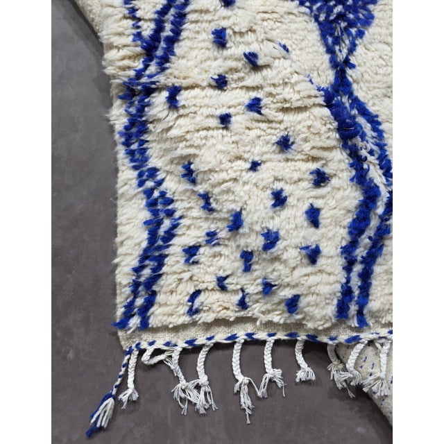 Ivory and Blue Azilal Wool Rug - 7.4 X 6.1 Ft For Sale In Cleveland - Image 6 of 8