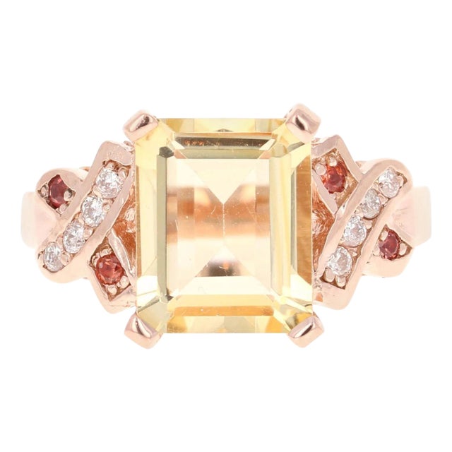 3.93 Carat Citrine Sapphire Diamond Rose Gold Bridal Ring For Sale