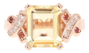 3.93 Carat Citrine Sapphire Diamond Rose Gold Bridal Ring