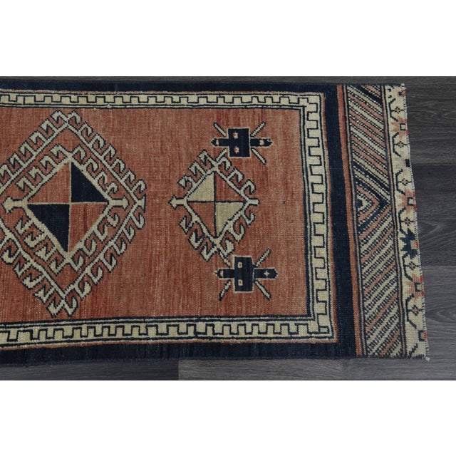 1970s Vintage Turkish Handmade Wool Cotton Orange Runner Rug For Sale - Image 9 of 11