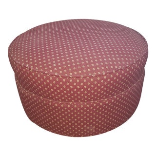 1960s Designer Round Ottoman With Custom Red Fabric For Sale