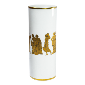 Nice Cylinder Antique Neoclassical Porcelain Gold White Vase Gerold Porzellan Bavaria West Germany