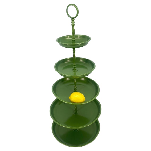 Tiered Leafy Green Tray Pedestal Stand With Handle, Powder-Coated A 5-tier leafy green pedestal centerpiece that is...