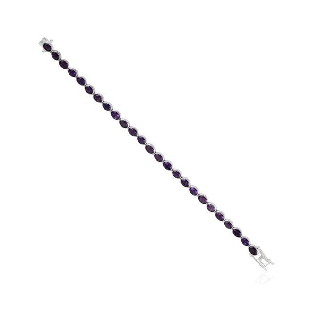 Exquisite 11.72 CTW Natural Amethyst Oval Silver Tennis Women Bracelet by Caratandher For Sale - Image 4 of 11