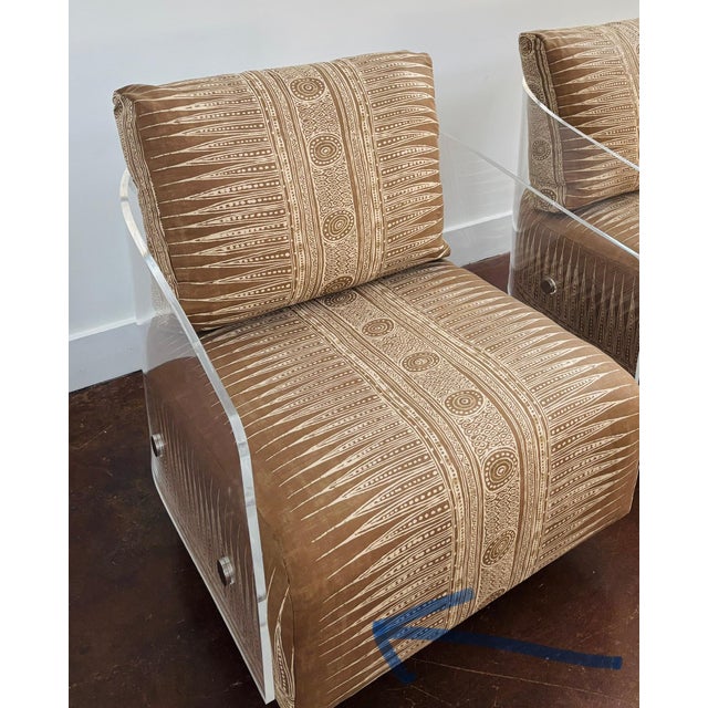 Brown Mitchell Gold & Bob Williams Lucite Lucy Swivel Chairs - Set of 2 For Sale - Image 8 of 12