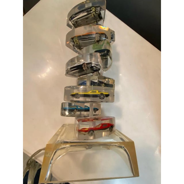 Modern Lucite Encased Colorful Matchbox Race Car Lamp For Sale In Philadelphia - Image 6 of 8