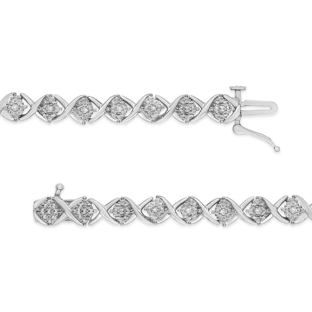 Haus of Brilliance .925 Sterling Silver 1/4 Cttw Round-Cut Diamond "X" Link Bracelet - Size 7.25 " For Sale - Image 4 of 6