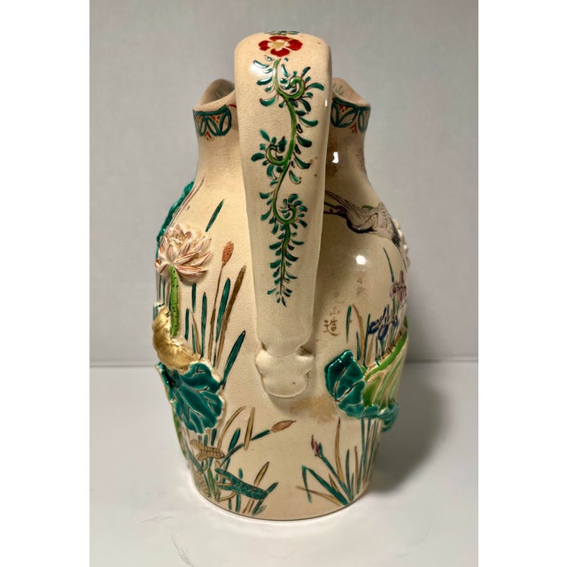 Antique Meiji Era Japanese Kyoto Satsuma Pottery Signed Studio Kinkozan Pitcher For Sale - Image 4 of 10