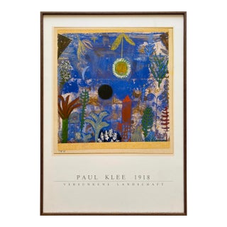Paul Klee Vintage 1987 Modernist Offset Lithograph Print Framed Poster " Sunken Landscape " 1918 For Sale
