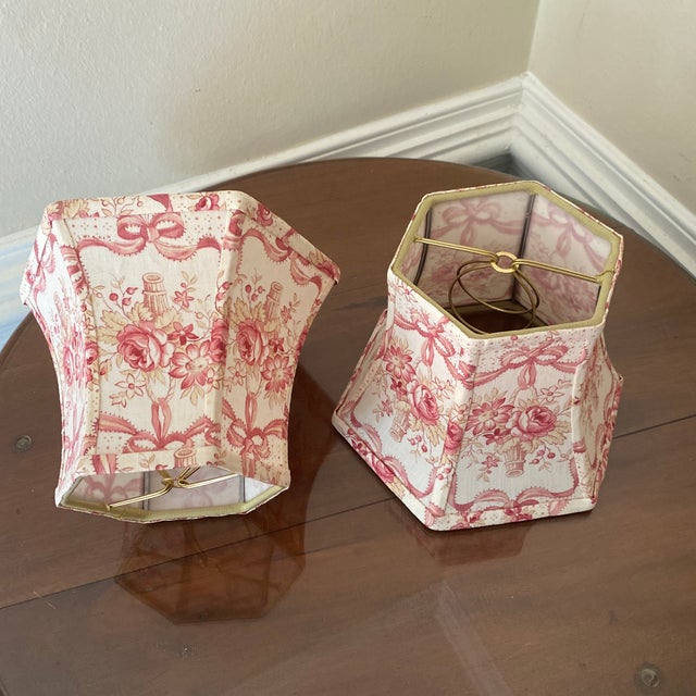 Red Late 20th Century French Toile Sconces Lamp Shades ~ a Pair For Sale - Image 8 of 9