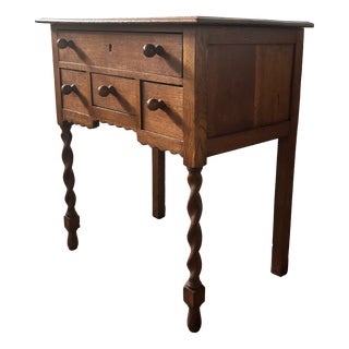 Oak Side Table with Drawers and Turned Legs, 1930s For Sale