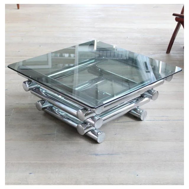 Details TypeCoffee TableDate1970-79StyleSpace AgeOriginItalyMaterialsTubular steel, Chrome-plated steel, Smoked...