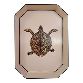 Les Ottomans Fauna Turtle Handpainted Iron Tray in Ginger Pink For Sale