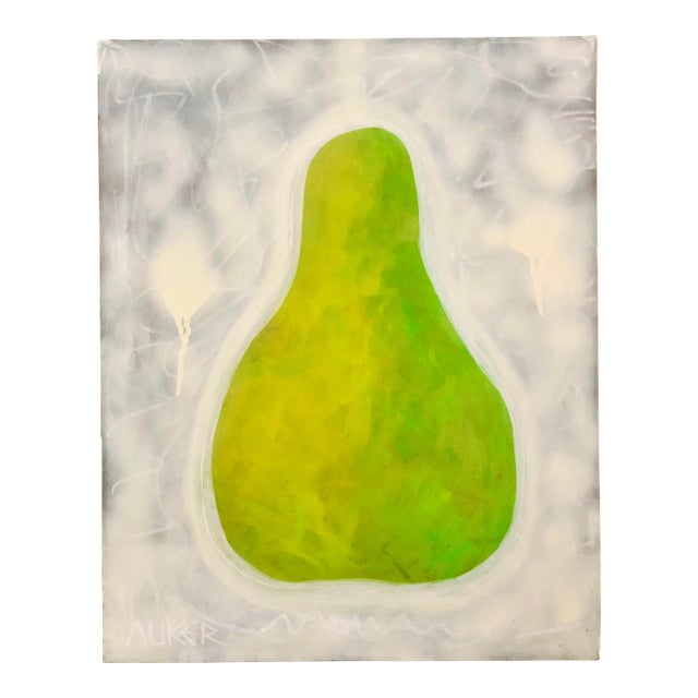 Contemporary Painting on Canvas by CL Auker, Large Green Pear For Sale
