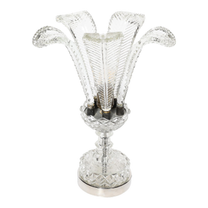 Hollywood Style Cut & Pressed Murano Glass Leaf Form Table Lamp W/ Etched Detail