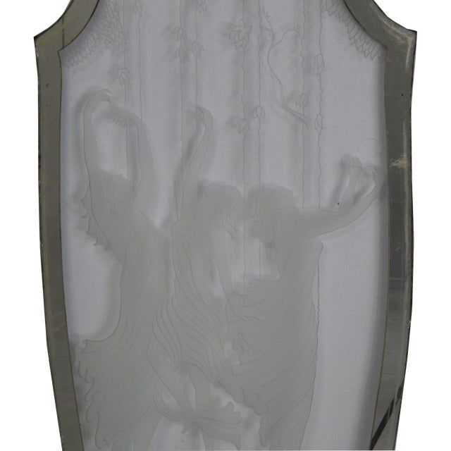 1930s Art Deco Mirror Panel in Frosted Etched Glass with Dancing Figures and Mirrored Frame, Italy, 1930s-1940s For Sale - Image 5 of 10