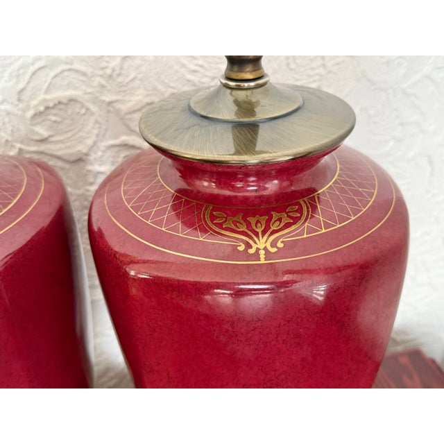 Wood Late 20th Century Oxblood Red Glazed Ceramic Table Lamps, a Pair For Sale - Image 7 of 12