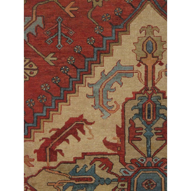 Antique Persian Serapi Carpet, Handmade Wool Oriental Rug, Rust, Ivory, Lt Blue For Sale - Image 9 of 16