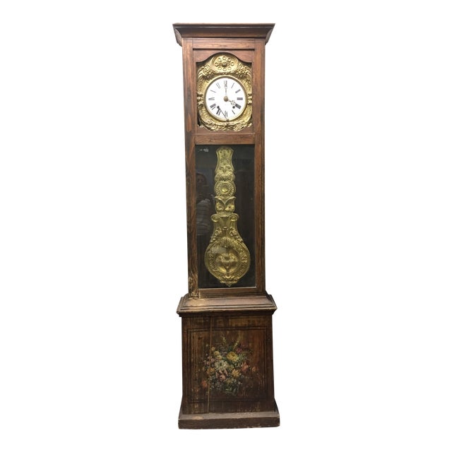 Antique French Hand Painted Brass Repoussé Grandfather Clock Chairish
