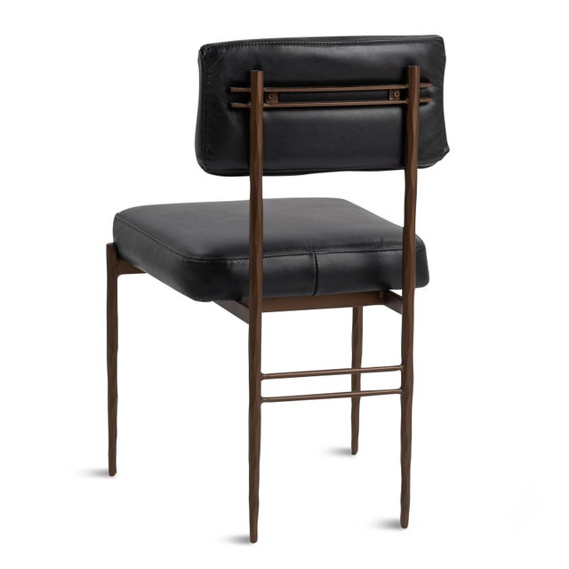 Contemporary Black Leather & Bronze Modern Dining Chair For Sale - Image 3 of 7
