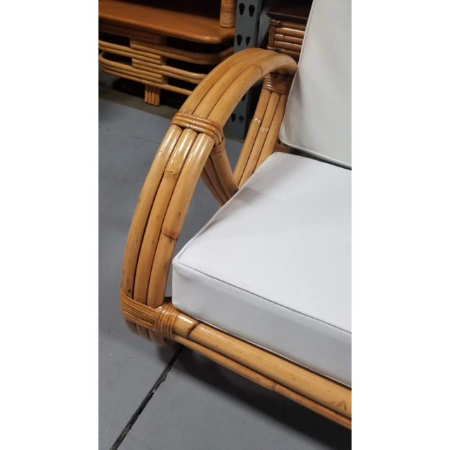 Tan Restored Rattan Three-Strand Full Pretzel Lounge Chair and Three-Seat Sofa Set For Sale - Image 8 of 11