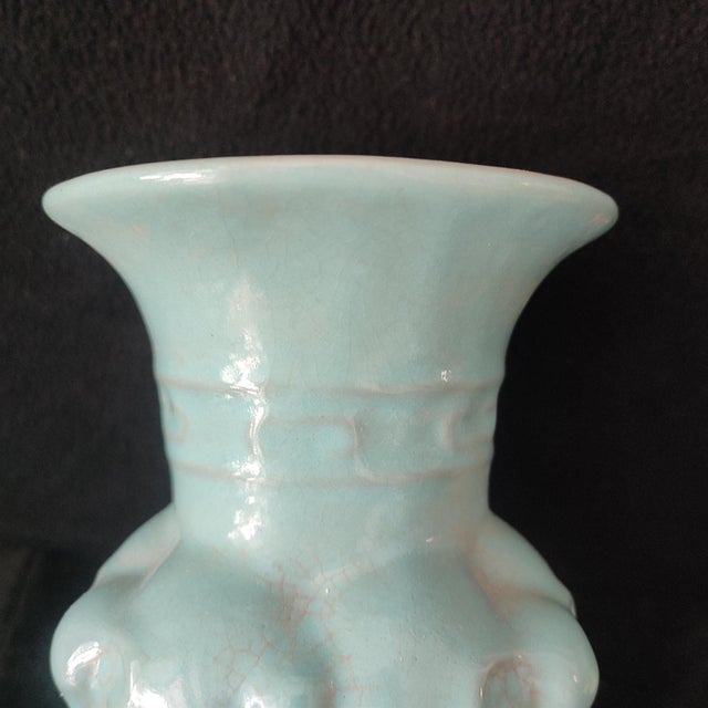 Chinese Ceramic Vase,Ru Ware Celadon Glaze Porcelain Vase Hand Carved Elephant Pattern For Sale In Seattle - Image 6 of 9