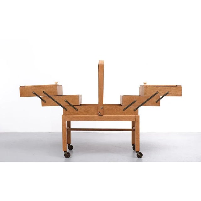 Large Oak Sewing Box, Holland, 1950s For Sale - Image 4 of 8