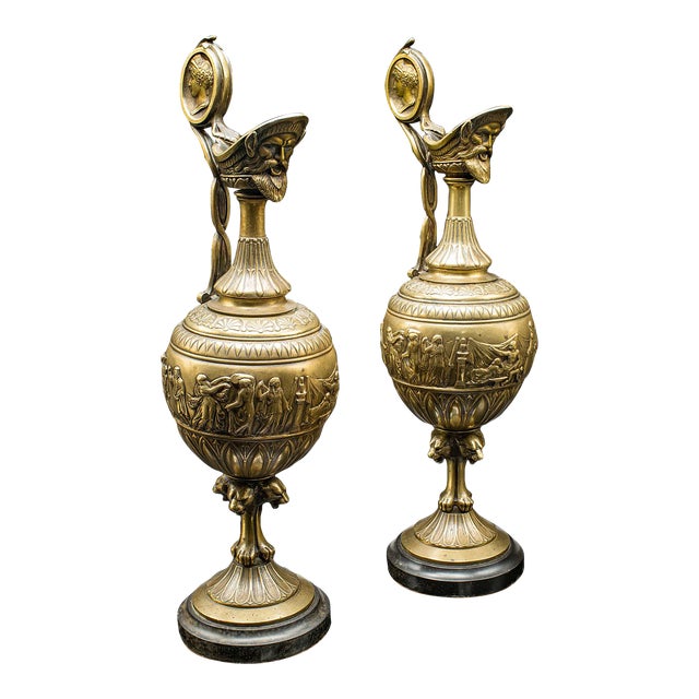 1850's Pair of Antique Ornamental Ewers For Sale