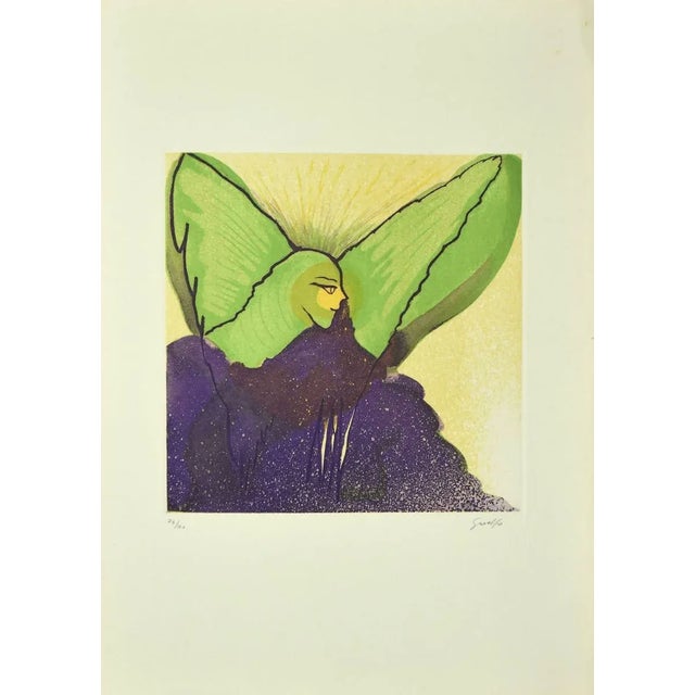 The Angel is an original lithograph and etching realized by Guelfo Bianchini. Hand-signed on the lower in pencil. Titled''...