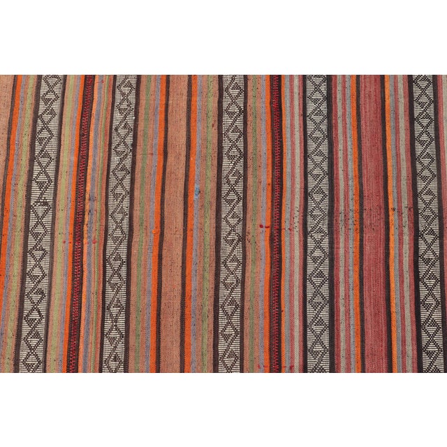 Mid-20th Century Hand-Woven Kilim Runner With Vertical Stripes 4'9 X 17'2 For Sale - Image 11 of 13