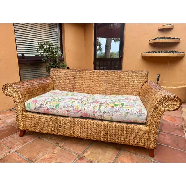 Boho Chic Vintage Palecek Rattan Loveseat/Sofa For Sale - Image 3 of 9
