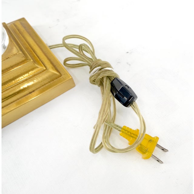 960'sPair of Crystal & Square Brass Bases Ornate Shades 25" Tall Table Lamps For Sale - Image 4 of 15