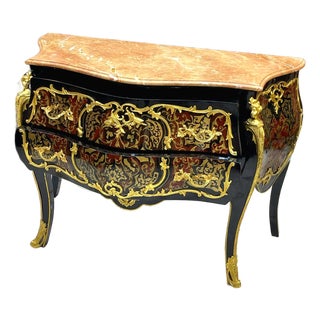 French Louis XV Style Commode – Marble Top Dresser With Gold Details, 2 Drawer French Chest For Sale