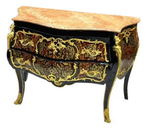 French Louis XV Style Commode – Marble Top Dresser With Gold Details, 2 Drawer French Chest