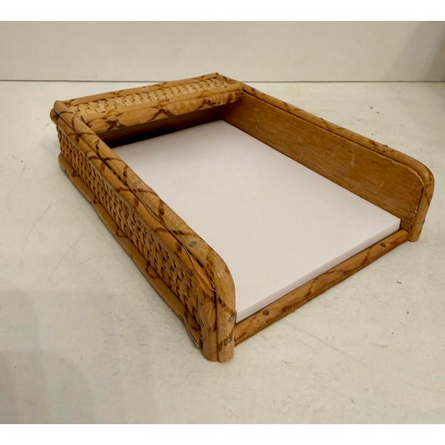 1960s Vintage Bamboo & Rattan Letter Holder Desk Organizer 3 Piece Set For Sale - Image 5 of 12