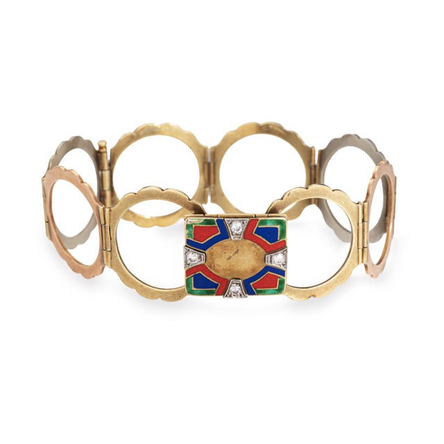 1920s Antique Convertible Ring to Bracelet Folding Book 14k Gold Enamel Diamond 6.75" For Sale - Image 5 of 9