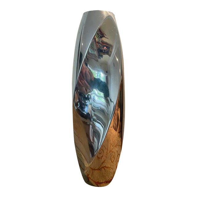 2000s Nambé Spiral Twisted Style Aluminum Vase, Designed by Fred Bould For Sale