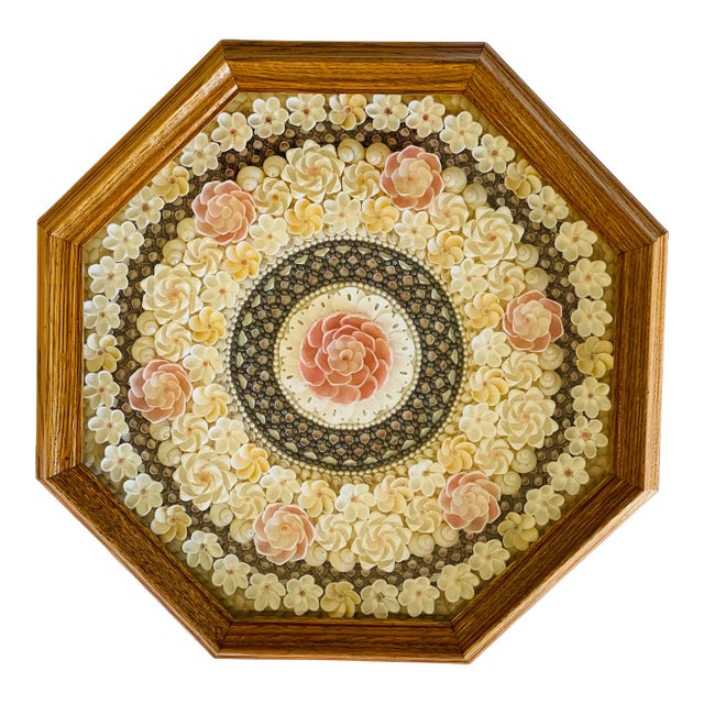 16” Superb Sailors Valentines Sea Shell Octagonal For Sale