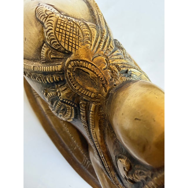 1950s Mid Century South Indian Brass Statue of Shiva's Bull Nandi Metal Antique For Sale - Image 10 of 14