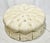 Vintage Henredon Silk Tufted Button Top Circular Ottoman. Box pleated skirt & vintage star-patterned silk. 40 round, 15.5 H