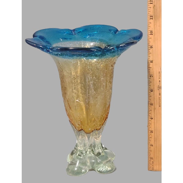 Vintage Hand-Blown Venetian Style Colorful Art Glass Vase 10'' High 8.25'' Wide Top 4.75'' at Base. Good Condition!...