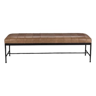 Modern Walnut Leather Stripe Bench For Sale