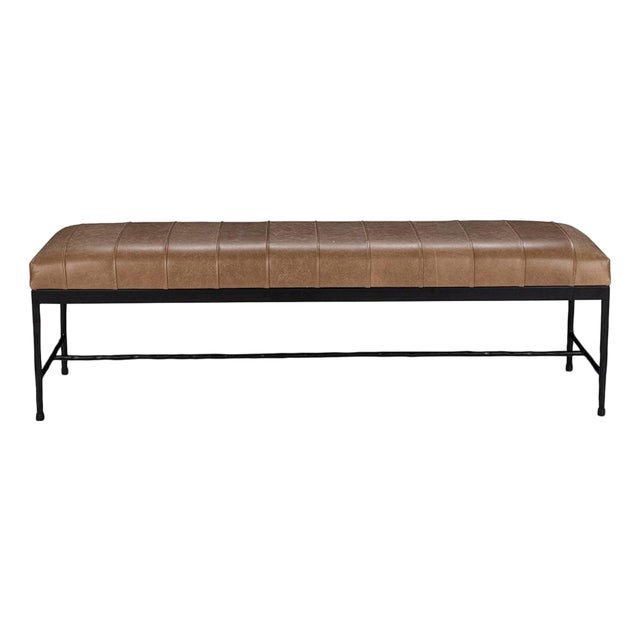 Modern Walnut Leather Stripe Bench For Sale