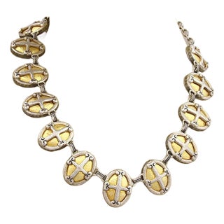 Gurhan Crest 24k Gold Layered & Sterling Hammered Cross Hefty Necklace For Sale