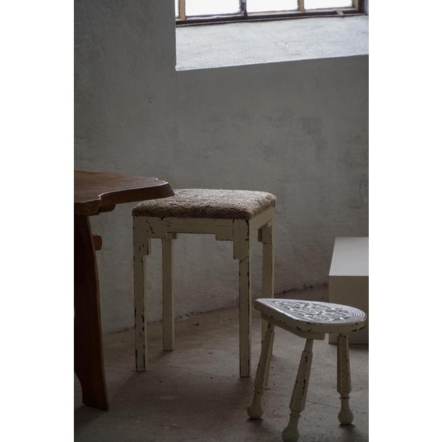 Antique Danish Stools with Lambswool Seats, Late 19th Century, Set of 2 For Sale - Image 14 of 18