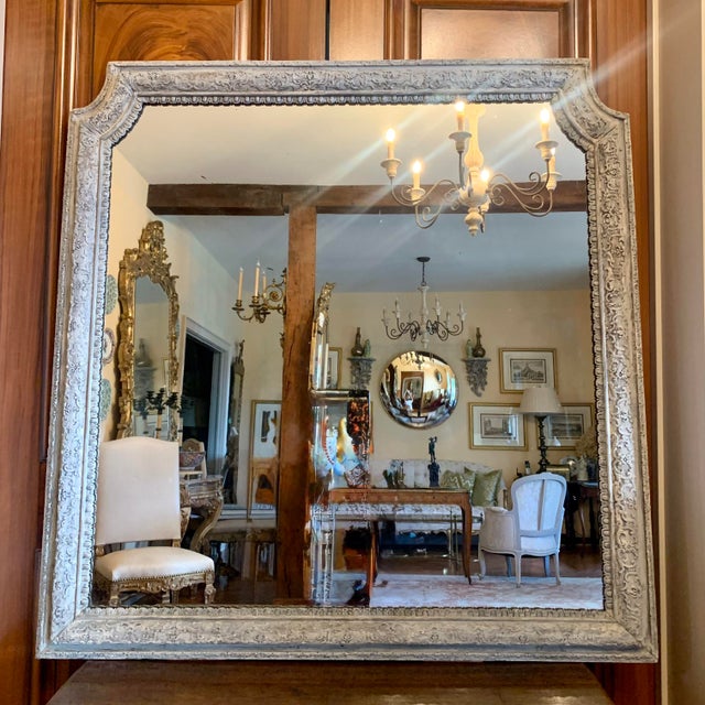 French Provincial 18th Century French Grey Painted Carved Oak Pier Mirror / Over Mantel Mirror For Sale - Image 3 of 18