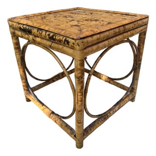 Vintage Scorched Tortoise Bamboo Side Table For Sale