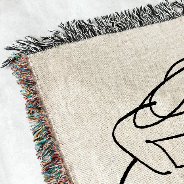 Contemporary Woven Woman Drawing Throw Blanket For Sale - Image 3 of 4