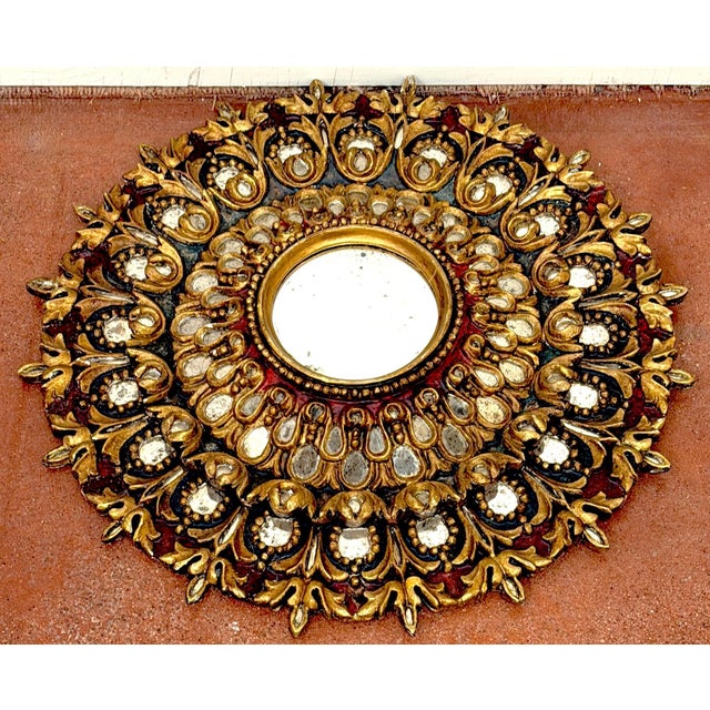Early 20th Century Italian Neoclassical Polychromed and Giltwood Sunburst Mirror For Sale - Image 5 of 9