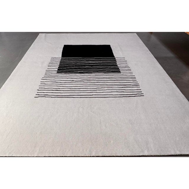 Modern Black & White Hand Made Wool Rug For Sale - Image 9 of 11